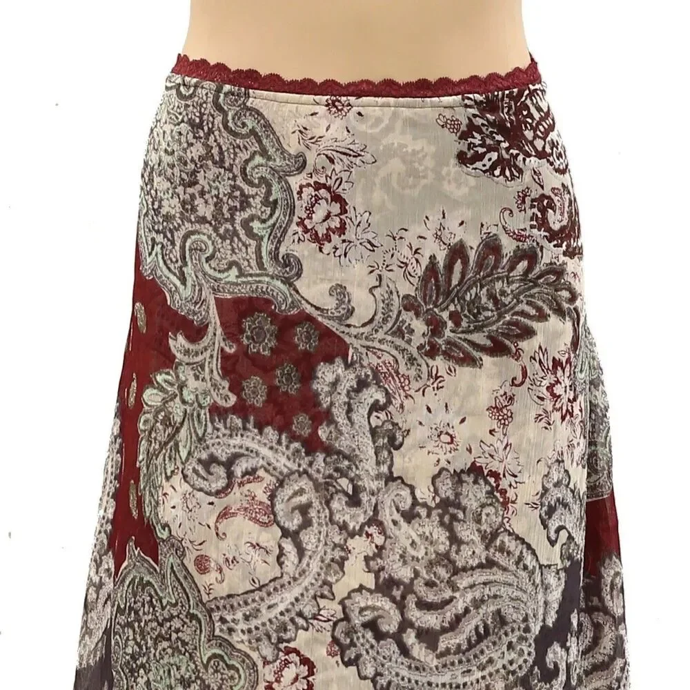 Free People Floral Printed Midi Skirt Multicolor Asymmetrical Beach XS 288709